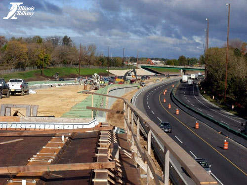 A wall is being constructed at the Cherry Valley Interchange as part of its reconstruction and reconfiguration.