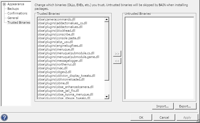 Changing which dll files to trust