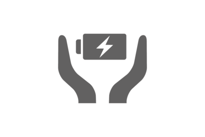 Icon of the battery care feature, which features two hands on either side of a charging battery.