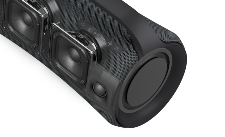 Image of the XG500 speaker in close up, with the front cut away to reveal the internal speaker units.