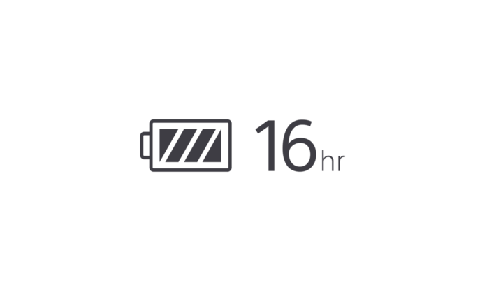 Icon that shows a fully charged battery and that it gives 16hrs of charge.