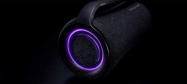 Close up of SRS-XG500 showing purple lighting pattern.