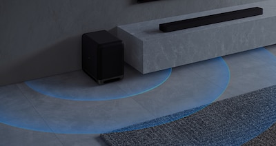 Sound waves emanating from a Sony subwoofer