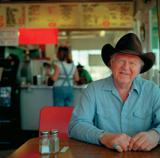 Billy Joe Shaver sitting in a diner