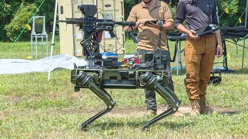 A drone-hunting rifle-armed robot dog is being demonstrated at a US Army event dubbed Operation Hard Kill.