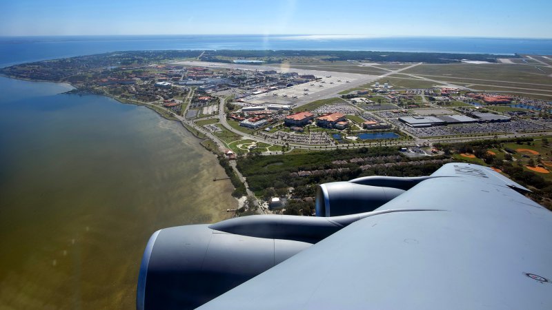 Aerial photo taken of MacDill Air Force Base on January 29, 2021. MacDill AFB includes 28 associate units from all brances of service to include U.S. Central Command, U.S. Special Operations Command and the 927th Air Refueling Wing. (U.S. Air Force photo by Senior Airman Tiffany Emery)