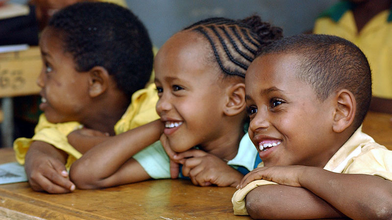 Primary school children in class, in Harar, Ethiopia.