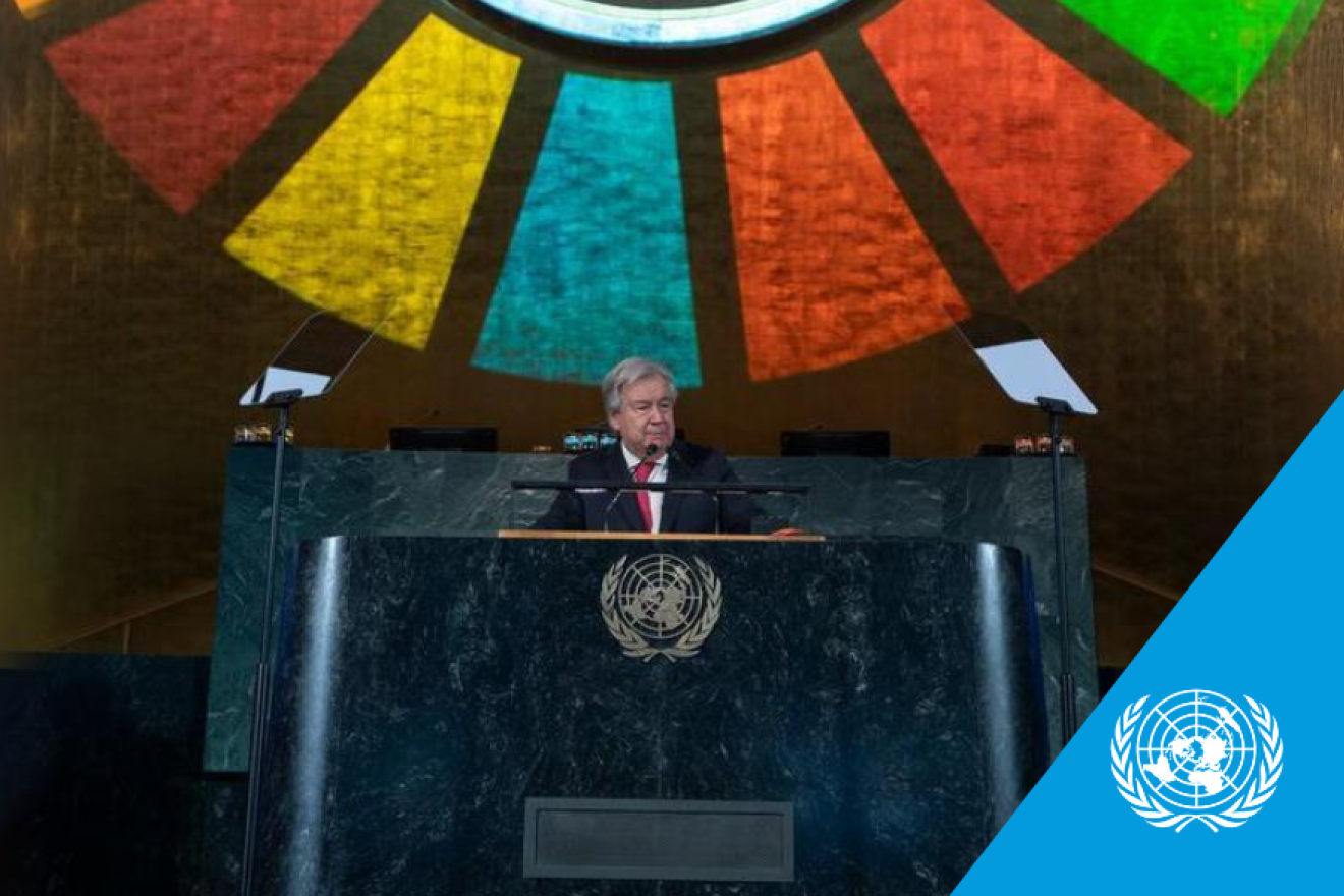 Secretary-General Guterres at a podium