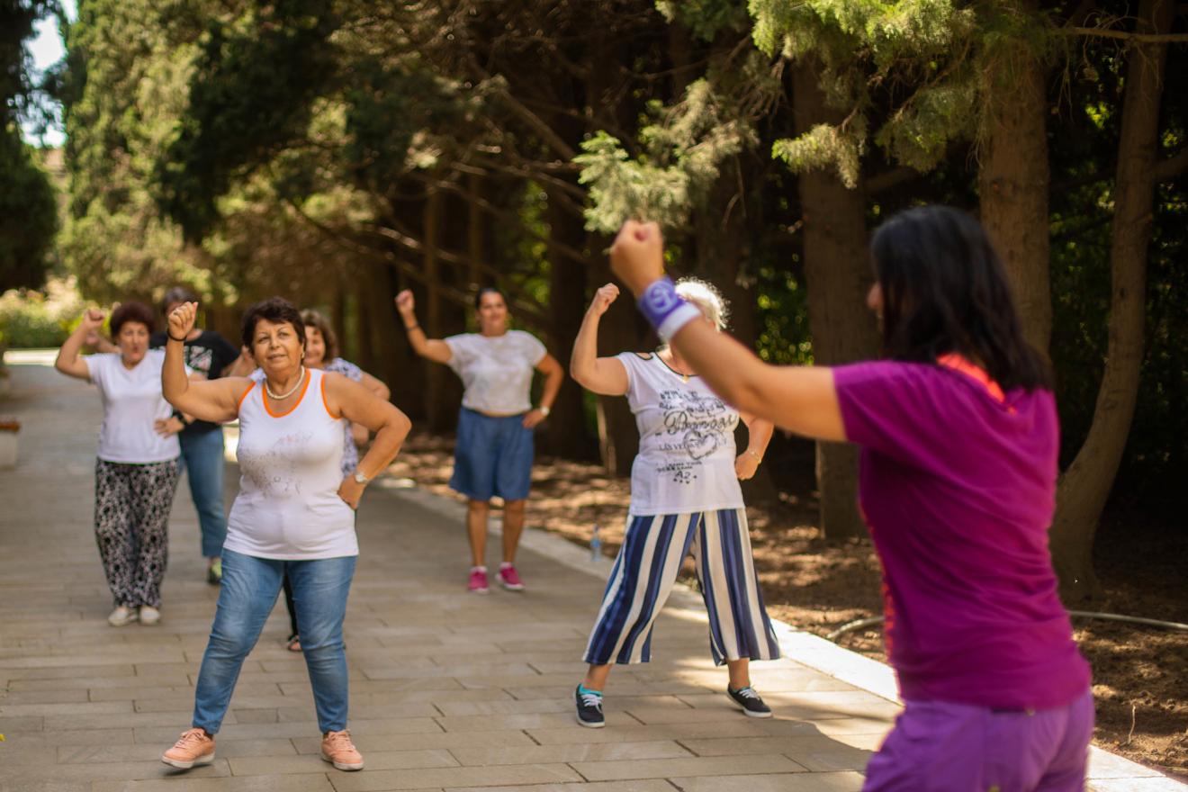 Elderly people exercising in Azerbaijan.