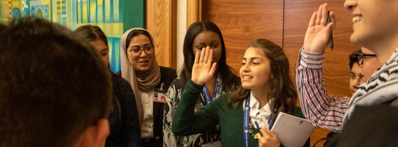 Students at a Model UN training workshop that was held at the UN Office at Geneva with participation from the United Nations Model UN Programme.