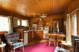 Inside one of the log cabins