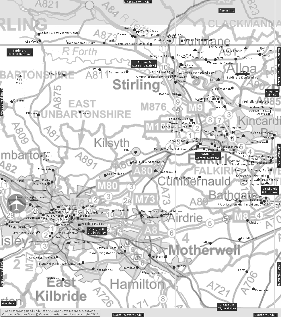 Glasgow and Stirling Index Clickable Map