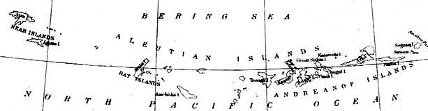 Map showing Aleutian Islands - Alaska territory 1916