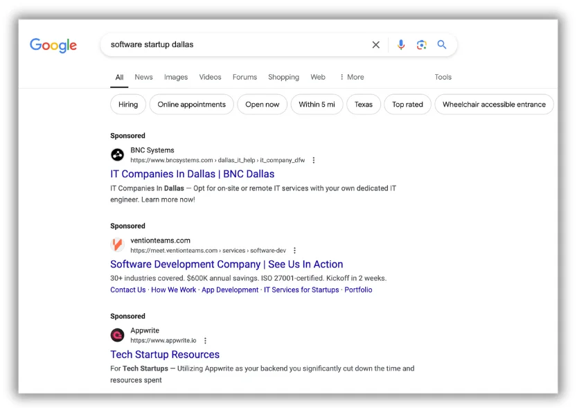 examples of google ads for startups ads