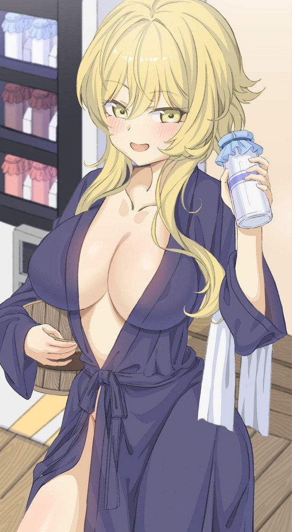 【銭湯でのお約束】ビン牛乳飲んでる風呂上り女子達の二次エロ画像【5】